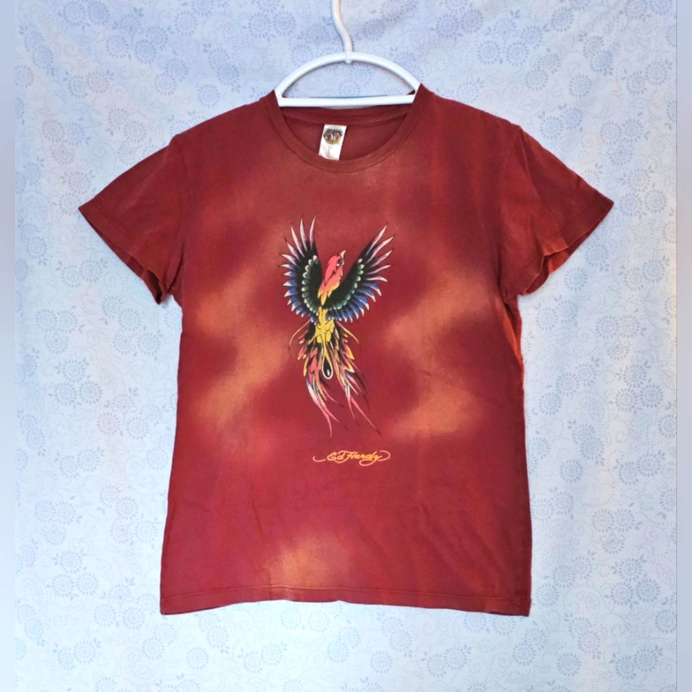 ✨️ Ed Hardy Phoenix Graphic Tee Y2K Tattoo Style T-Shirt Mens Large Rust Red